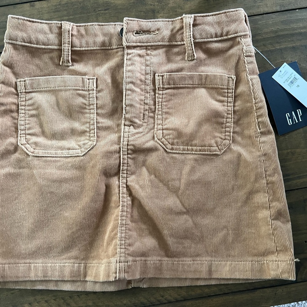 GAP Tan Corduroy Mini Skirt with Front Patch Pockets
